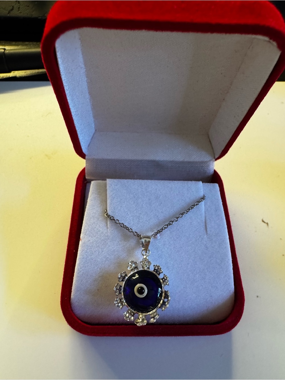 Evil Eye Pendant Necklace in Deep Blue with Silver Accents